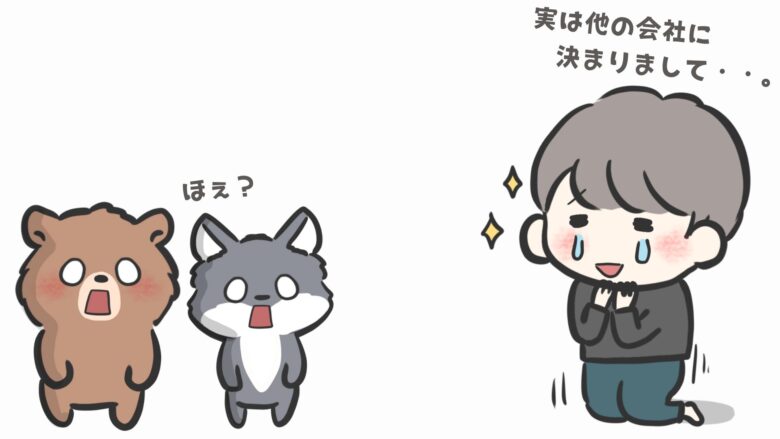 くまといぬがおどろき　ひざまずいてよろこぶおとこ