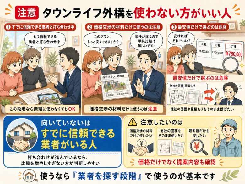 タウンライフ外構を使わない方が良い人をまとめた図解