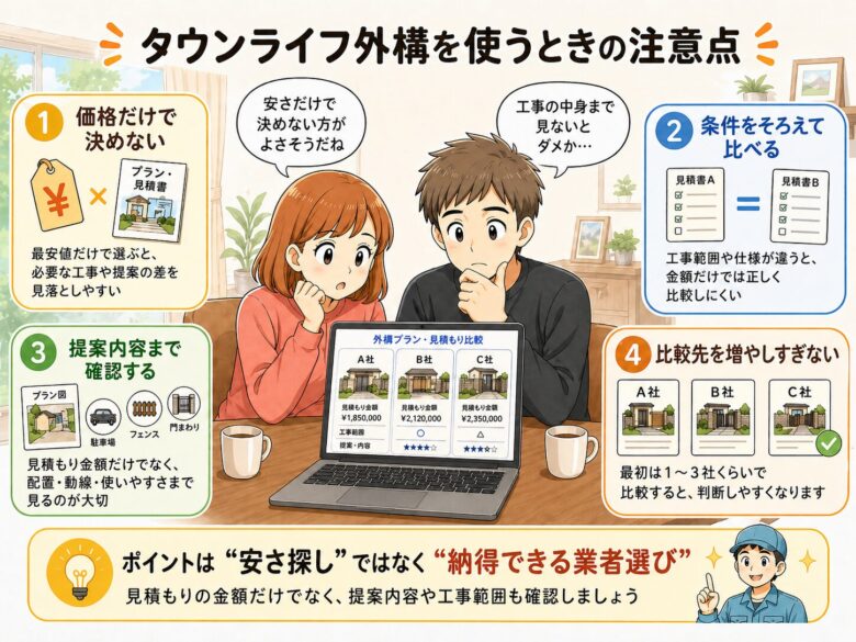 タウンライフ外構利用の注意点をまとめた図解