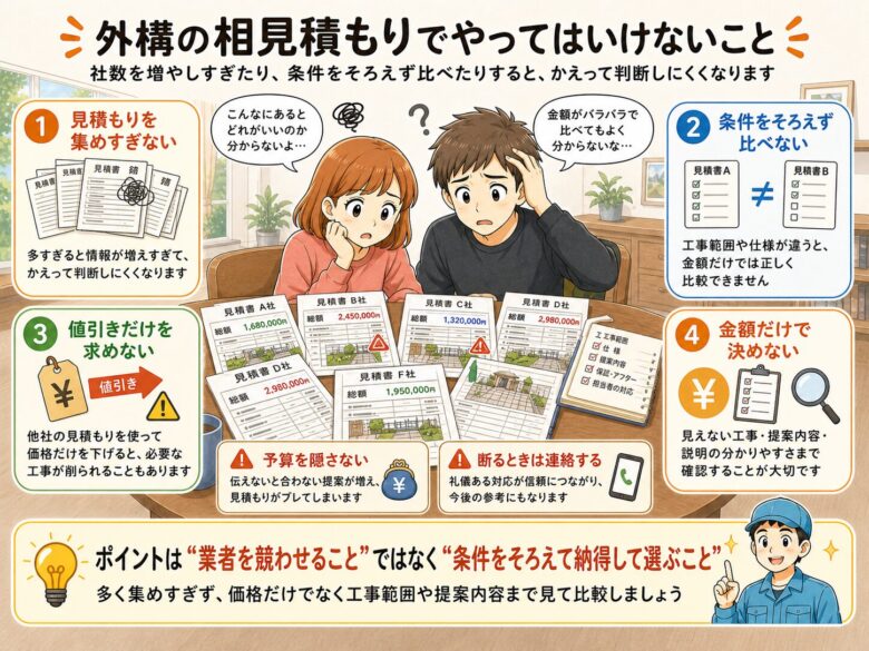 外構の見積もりでやってはいけないことの図解