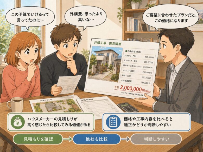 思っていたよりも高い外構金額を提示された夫婦