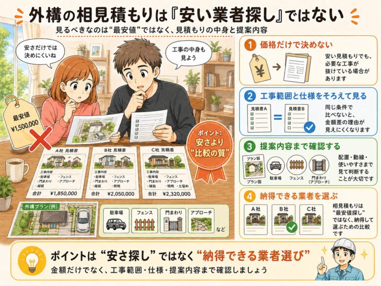相見積もりは安い業者探しではないことを説明する図解