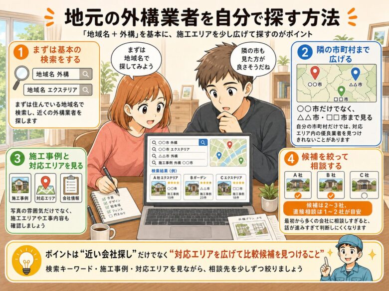 自分で外構業者を探す方法の図解